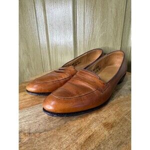 Womens Brown Leather Moc Toe Slip-On Penny Loafer Flats Size 9.5 AAA